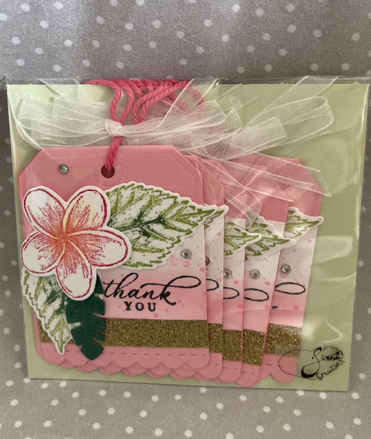 Stampin Up! Cute Plumeria Pink Tag, Pack of 5 tags - Thank you