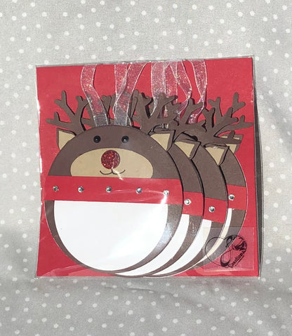 Handmade Gift Tags, Stampin Up! Christmas Reindeer Tag, Pack of 4, Punch Art, Red Nose Reindeer
