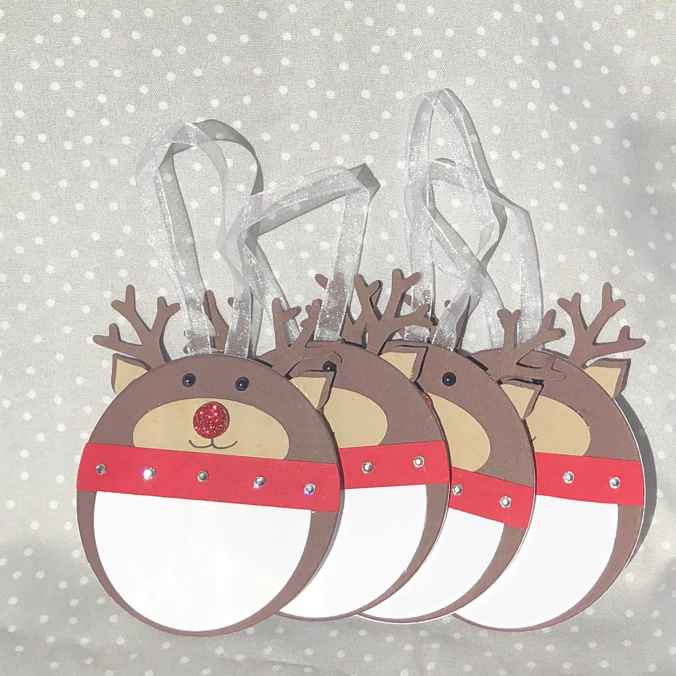 Handmade Gift Tags, Stampin Up! Christmas Reindeer Tag, Pack of 4, Punch Art, Red Nose Reindeer