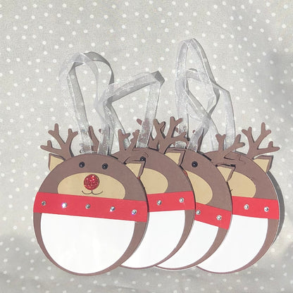 Handmade Gift Tags, Stampin Up! Christmas Reindeer Tag, Pack of 4, Punch Art, Red Nose Reindeer