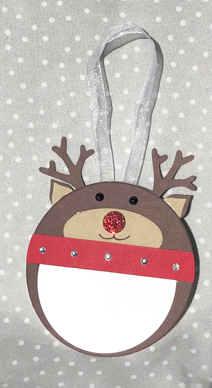 Handmade Gift Tags, Stampin Up! Christmas Reindeer Tag, Pack of 4, Punch Art, Red Nose Reindeer