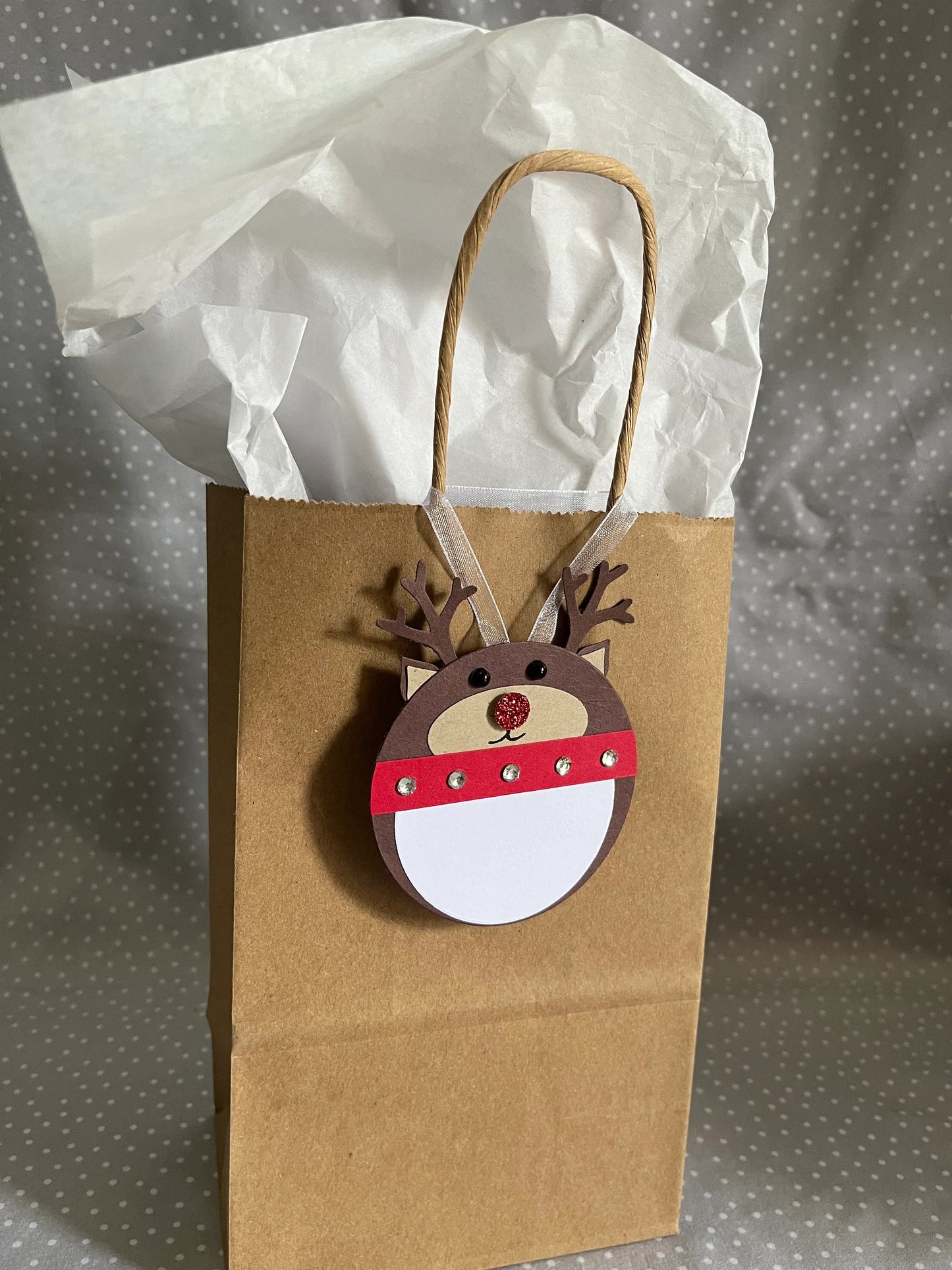 Handmade Gift Tags, Stampin Up! Christmas Reindeer Tag, Pack of 4, Punch Art, Red Nose Reindeer