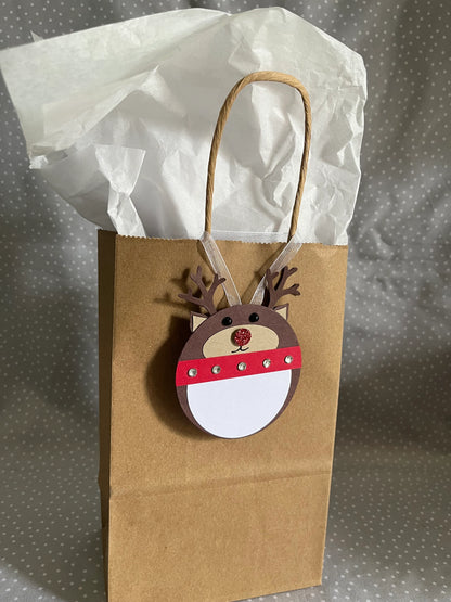Handmade Gift Tags, Stampin Up! Christmas Reindeer Tag, Pack of 4, Punch Art, Red Nose Reindeer