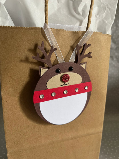 Handmade Gift Tags, Stampin Up! Christmas Reindeer Tag, Pack of 4, Punch Art, Red Nose Reindeer