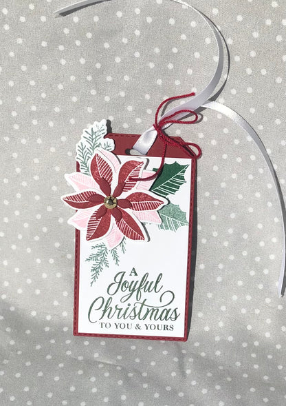 Hand Crafted Stampin Up! Joyful Christmas Poinsettia Tag, Pack of 5