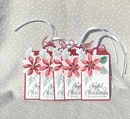 Hand Crafted Stampin Up! Joyful Christmas Poinsettia Tag, Pack of 5