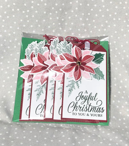 Hand Crafted Stampin Up! Joyful Christmas Poinsettia Tag, Pack of 5
