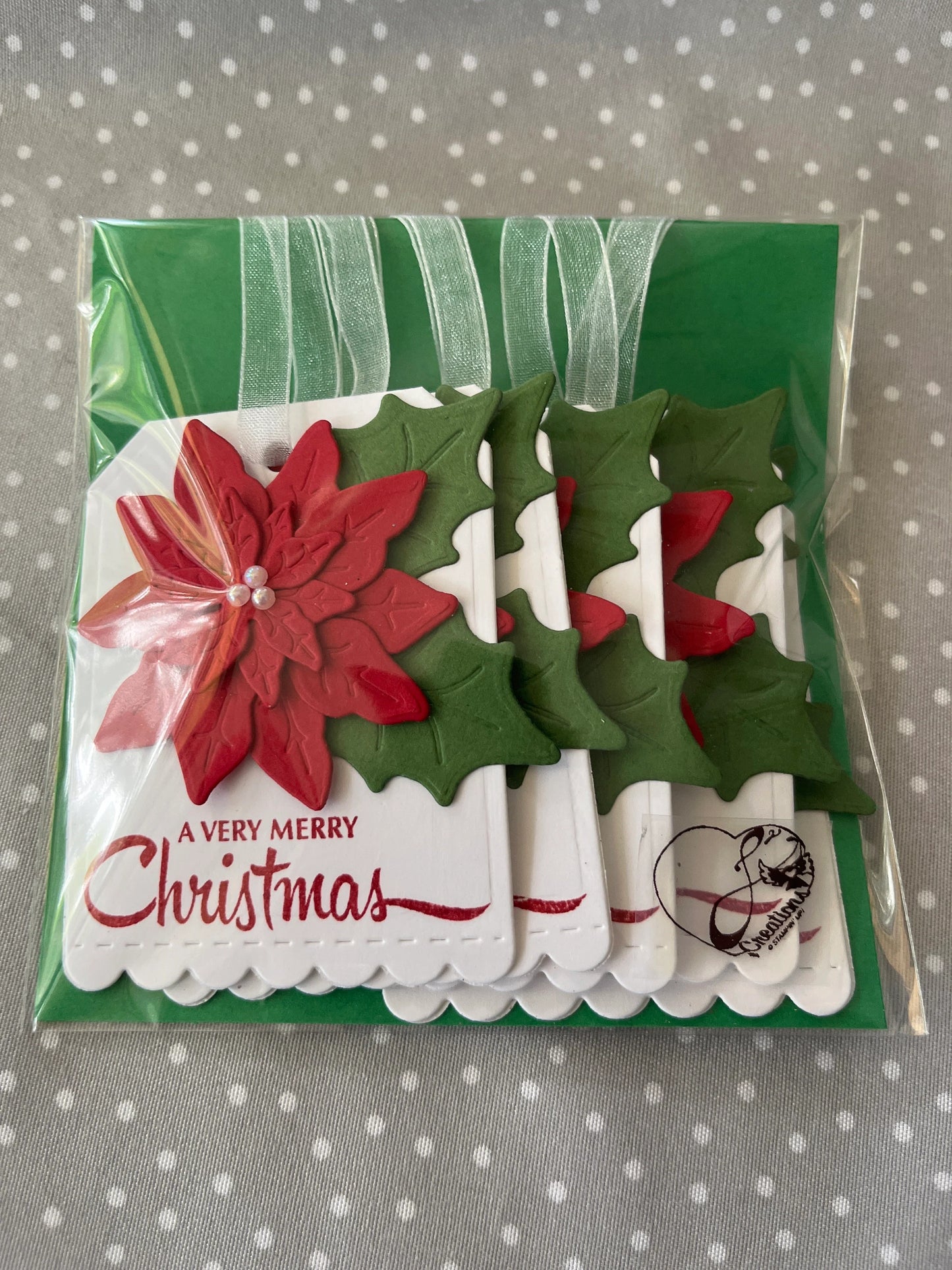 Hand Crafted Poinsettia Gift Tag, Stampin Up! Handmade Poinsettia Tag, Pack of 5