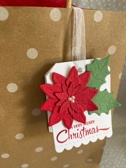 Hand Crafted Poinsettia Gift Tag, Stampin Up! Handmade Poinsettia Tag, Pack of 5