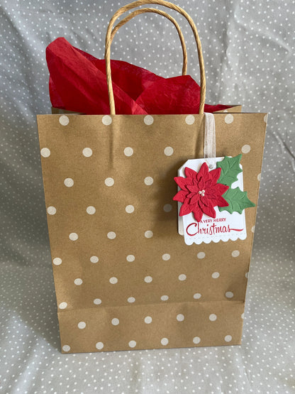 Hand Crafted Poinsettia Gift Tag, Stampin Up! Handmade Poinsettia Tag, Pack of 5