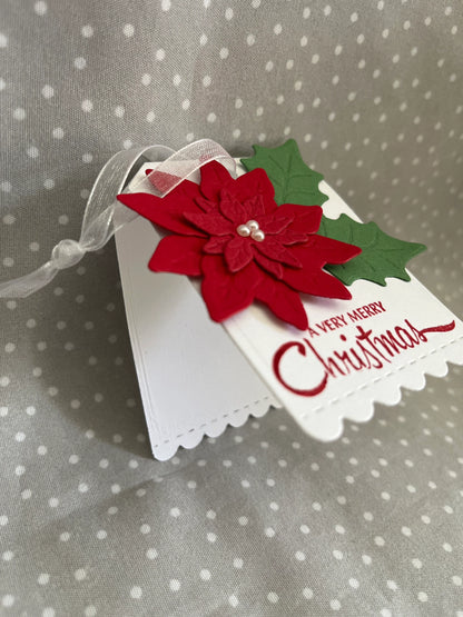 Hand Crafted Poinsettia Gift Tag, Stampin Up! Handmade Poinsettia Tag, Pack of 5