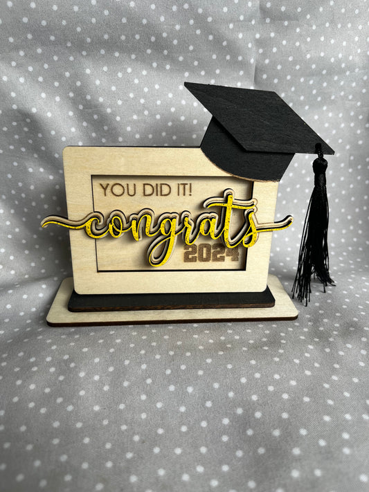 2024 Graduation Gift Card Holder- Congrats! Yellow with Glitter!