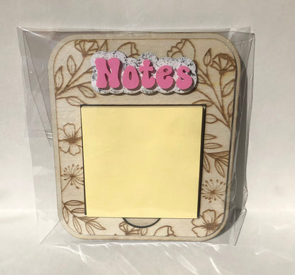 Floral Engraved Post it with Notes, Laser Engraved wood