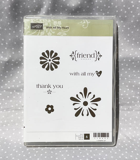 Retired Stampin Up! Stamp set With All My Heart- Set of 6 stamps