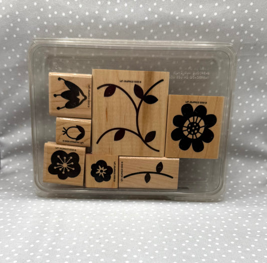 Buds & Blossom stamp set, Retired Stampin Up, set of 7 stamps