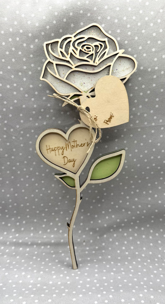 Happy Mother’s Day Rose- White Rose with Hologram Glitter